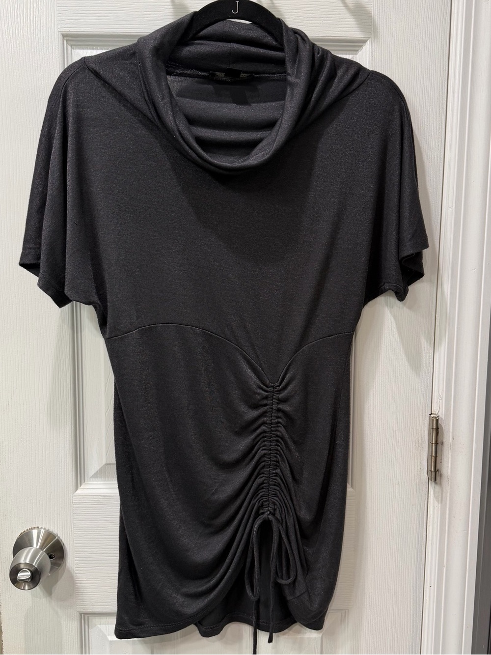 Twenty One Black Cowl-Neck Ruched Drawstring Short-Sleeve Tunic